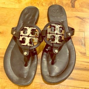 Tory Burch Miller Black Metal Logo Sandal